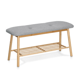 Kárpitozott pad cipőtartóval, bambusz + vászon