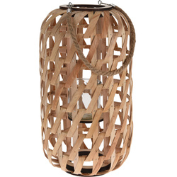 Fából készült lámpás, minimalista fonat és zsinórból készült fogantyú.