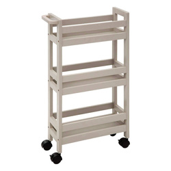 Nagyon keskeny fürdőszobai polc kerekeken, 3 polccal, szélessége 15 cm