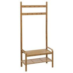 Előszobai akasztó ülőkével és polccal, bambusz, 170 cm