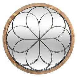 Kerek fa tükör, Ø 64 cm, fém díszítéssel