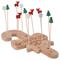 Tálca a falatkák tálalásához fogvájókkal, ünnepi motívum.