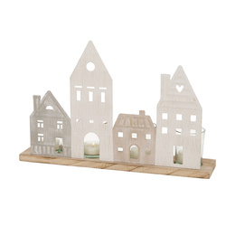 Teamécses gyertyatartó, fa bérházak, NORDY, 24 x 36 cm