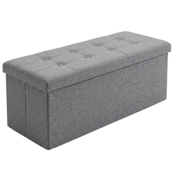 Szuflada-tárolóval ellátott, téglalap alakú, összecsukható puff, 110 × 38 × 38 cm, szürke