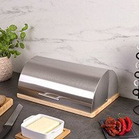 Fém kenyértartó fából készült talapzaton, ZELLER, fehér