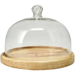 Fából készült tortatál üvegburával.