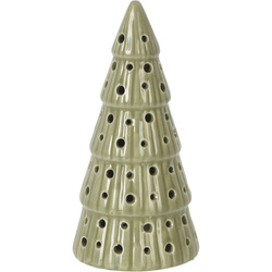 Porcelán karácsonyfa LED világítással, pöttyös, 14 cm