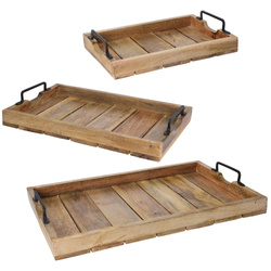 Fából készült bordás tálca - 3 darab a készletben