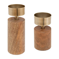 Mango fából készült egygyertyás gyertyatartók, 2 db