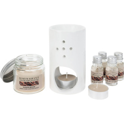 Illatkészlet, olajmécses és gyertyák, szantálfa