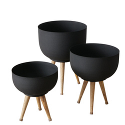 TOPCO fém virágcserép, mangófából készült lábakkal, 3 darab