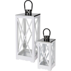 Fém díszítéssel ellátott fából készült lámpások, 2 db.