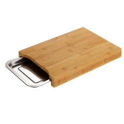 Fém kihúzható tálcás vágódeszka, bambusz konyhai kiegészítő - 24,5 x 35 cm