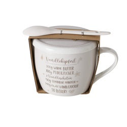 Porcelán bögre fedővel és kanállal, BAKERY, 600 ml