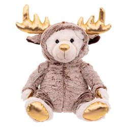 Karácsonyi plüss, rénszarvasnak öltöztetett mackó, 28 cm