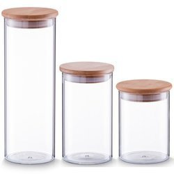 Üveg tárolóedények bambuszfedéllel, 3 db-os készlet, ZELLER