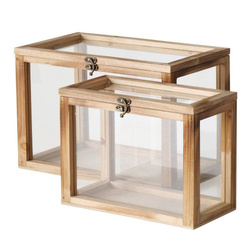 MALEK zárható fa dobozok, mini üvegházak, 2 darab