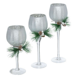 Üvegből készült gyertyatartó ünnepi ággal, 3 darab
