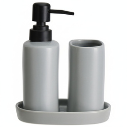 PLY fürdőszobai készlet, kerámia adagoló, bögre és tálca, szürke