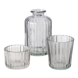 TOLKA üvegdísz készlet, gyertyatartók és váza, 10 cm
