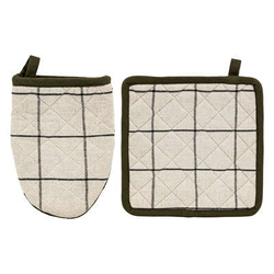 Kockás HELU konyhai kesztyű és fogó, 100% pamut