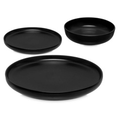 Fekete kerámia étkészlet, 18 darabos