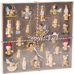 Fából készült karácsonyi játékok készlete, 24 db.