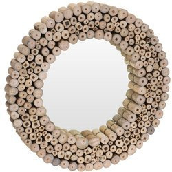 Fali tükör fából készült keretben, kerek fali tükör - teakfa, Ø 50 cm