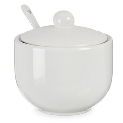 Cserépedény cukorral és kanállal