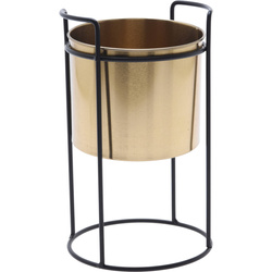 Arany virágcserép, fém, állványon, magassága 26 cm