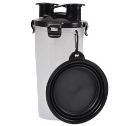 Utazási készlet kutyáknak és macskáknak, víz- és ételtartó palack + összecsukható tálka