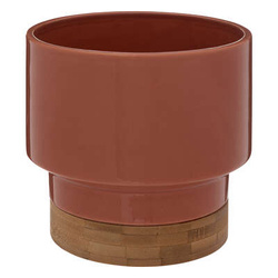 Kerámia virágcserép bambusz talppal, magassága 15 cm