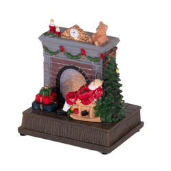 Karácsonyi városka, ünnepi jelenet Mikulással a kandallónál