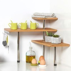 Sarkos konyhai polc, bambusz - 3 szint, 4 akasztó