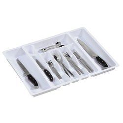 Kihúzható evőeszköztartó, fiókbetét, 29 - 47 x 38 x 6,5 cm, ZELLER, fehér