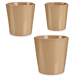 3 darab bézs színű kerámia virágcserép készlet
