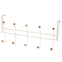 Fehér ajtóra akasztható fogas, 10 kampóval fából készült gombokkal, 48 x 21 x 12 cm