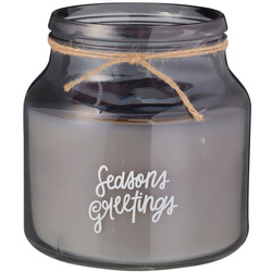 Üvegtartóban lévő gyertya ünnepi mintával, Ø 16 cm, szürke