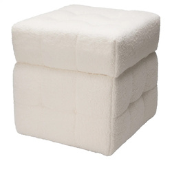 Négyzet alakú puff tárolóval, báránybőr kárpitozással, 38 x 38 x 37 cm, fehér