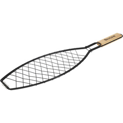 Rozsdamentes acél grillrács halakhoz BBQ, fából készült fogantyúval,