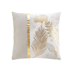 Bézs párnahuzat, arany levelekkel, 45 x 45 cm