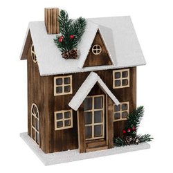 Karácsonyi dísz, LED világítással ellátott házikó, 33 cm