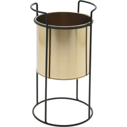 Arany virágcserép, fém, állványon, magassága 31 cm