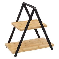 Tál sütemények, gyümölcsök tálalására, bambusz, két szint, magasság: 29,3 cm