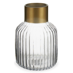 Csíkozott váza arany díszítéssel, magassága 18 cm