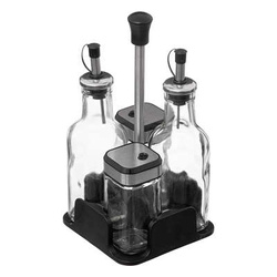 Asztali fűszeres: olívaolaj és ecet üvegek + bors- és sótartó