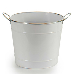 Vödör típusú virágcserép, cink, fehér