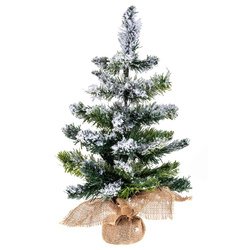 Műfenyő hóval megszórva, juta zsákban, 50 cm