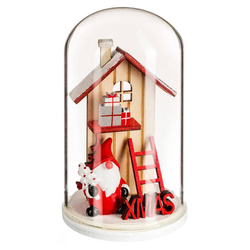 Üvegbura fából készült karácsonyi házzal, 12 cm