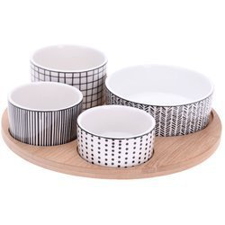 Falatozó tálaló készlet, kerek tálca és 4 tálka